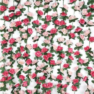 BLEUM CADE 5Pcs 41Ft Flower Garland Artificial Rose Vines for Bedroom, Cute Fake Hanging Flower Vines Floral Garland Decorations for Wedding Party Wall Room Decor Aesthetic (5 Pcs, Pink)