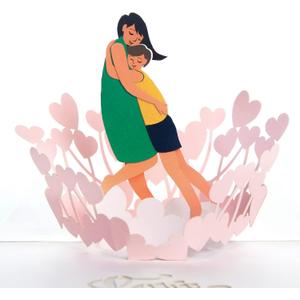 CUTE POPUP - Mother's Day Pop Up Card for Mom, Handcrafted Greeting Card, Funny Pop Up, Unique Note Card and Sparkling Envelope, Premium Paper - Thinking of You Card for Women, Best Wishes 6''x6' (Warm Hug From Son)