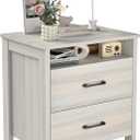 Farmhouse Nightstand, Rustic Nightstand with 2 Large Drawers, Wood End Table with Storage Cabinet, Bedside Table for Bedroom, Gray (Grey)
