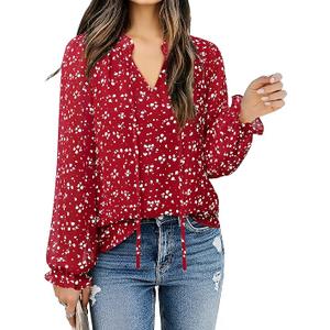 Gaharu Womens Business Casual Blouses Ruffle V Neck Work Dressy Shirts Long Sleeve Chifffon Tunic Tops Size S