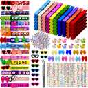Fobbo Cheer Pins Spirit Clips Include 50 Wooden Colored Clothes Pins 100 Beads Resin Ducks Bows and 750 Self Adhesive Stickers Glasses Cheer Clothespins Decorations for Cheerleading Backpacks (Colorful1)