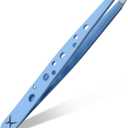 Premium Slant Tip Tweezers Handmade Japanese Stainless Steel, Ultra-Precise Hair Removal Tool for Brows, Ingrowns & Splinters Ergonomic 9-Hole Grip, Professional Salon Quality (Baby Blue)