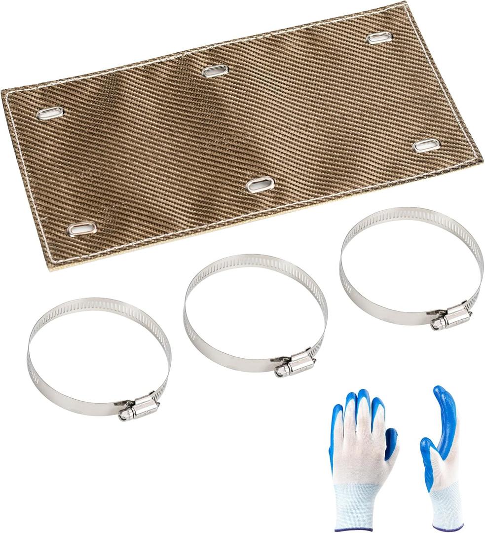 Titanium Pipe Shield with Gloves, Exhaust Heat Shield 12" x 6", 2 Layer Motorcycle Exhaust Heat Shield, Muffler Heat Shield Exhaust Wrap Pipe Heat Insulation Protection up to 1350F