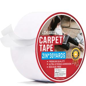 2 x CHUANGSEED Carpet Tape Double Sided,White Rug Tape for Tile Area Rugs Hardwood Floors,Strong Sticky Tape,Removable,No Residue 2inchesx30yards