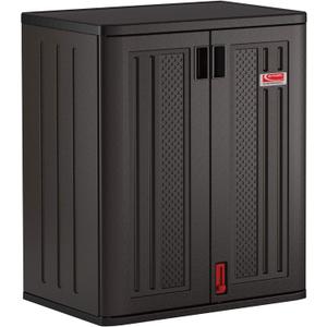 Suncast Commercial Heavy-Duty 9 Cubic Ft. Resin Storage Cabinet with Lockable Handles, Adjustable Metal-Reinforced Shelves for Garage or Workspace, Black, Made in The USA