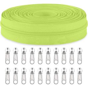 Sawoake #3 Nylon Coil Zippers by The Yard Bulk 10 Yards with 20pcs Zipper Sliders for DIY Sewing Tailor Craft Bag Garment Home Textile(AppleGreen)