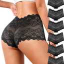 Sexy Womens Underwear High Waisted Lace Panties V Waist Soft Lightweight Breathable Ladies Briefs 6 Pack (Black, L)