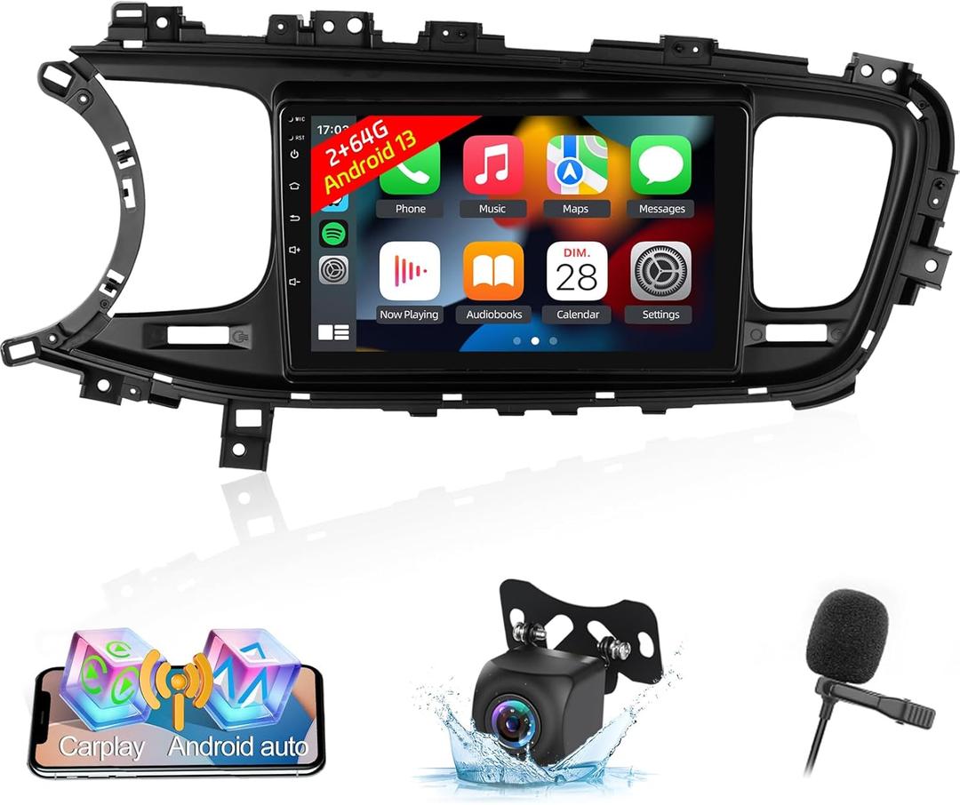 EKAT 2+64G Android Car Stereo for KIA Optima K5 2013-2015 - Built-in Wireless Carplay & Android Auto - 9 Inch Touch Screen Radio with WiFi, GPS, EQ, FM RDS + AHD Backup Camera