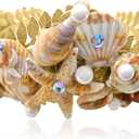 JeVenis Queen of Mermaid Crown Seashell Mermaid Headpiece Cosplay Costume | Queen of Mermaid Crown Seashell Mermaid Headband Headpiece Siren Costume Women for Mermaid Sirens Goddess Cosplay Renaissance