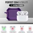 Maxjoy for Airpods 3rd Generation Case, Carbon Fiber Secure Lock Clip Full Body Shockproof Hard Shell Protective Apple for Airpods 3 Case Cover with Keychain for AirPod 3rd Gen 2021 for Men, Purple