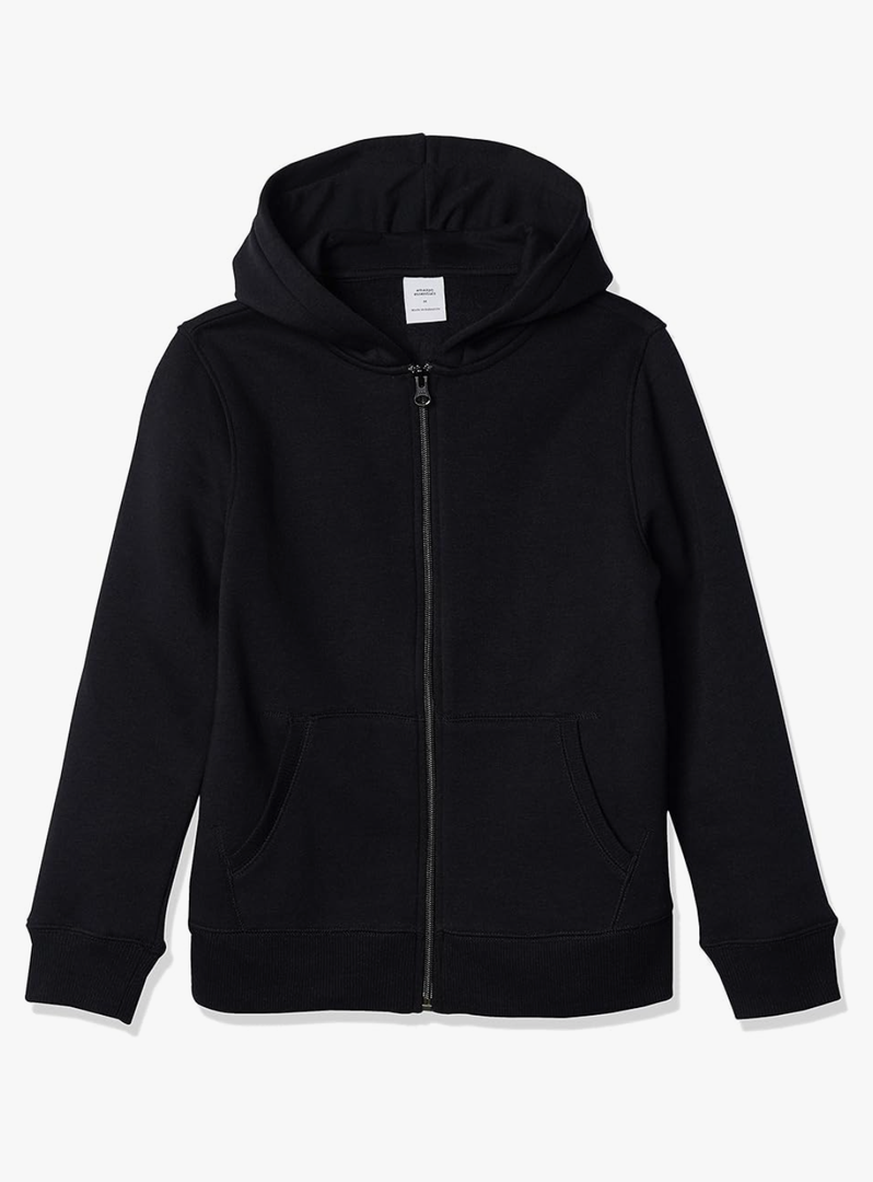 Amazon Essentials Hoodies - Boys' Zip-Up Sweatshirt, Black, Size 6-7 Years