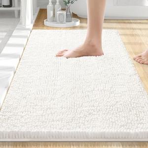 Smiry Luxury Chenille Bathroom Rugs 30x20, Extra Soft and Absorbent Shaggy Bath Mat, Machine Washable, Non-Slip Plush Carpet Runner for Tub, Shower, and Floor, Home Decor Accessories, Ivory