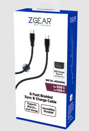 Z Gear Metal Housing, 6 Foot Braided Sync & Charge Cable, for Lighting Tip