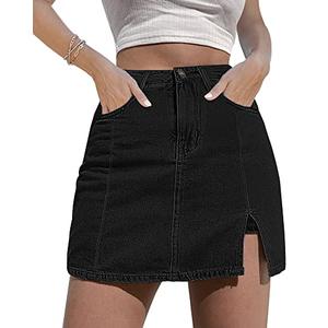luvamia Skorts Skirts for Women Denim Mini Skirt Side Slit with High Waisted Jean Shorts Stretchy Black Skirt High Waisted Jean Shorts Denim Skorts Skirts for Women Casual Soft Black Size XL