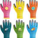 6 Pairs Children Gardening Gloves Toddler Yard Work Gloves Kids Rubber Coated Soft Gloves for Youth Girls Boys