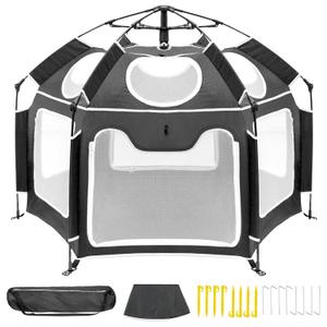 Baby Playpen with UV Canopy, Portable 1-Click Set Up Baby Tent, Toddler Play Yard for Indoor, Outdoor, Foldable Playpen for Beach, Camping, Home, Lightweight Versatile Toddler Tent, with Travel Bag (Black)