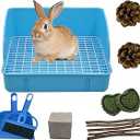 Rabbit Litter Box for Cage, Bunny Potty Trainer Corner Guinea Pig Plastic Square Grate Toilet, Pet Bedding Litter Box for Small Animal Ferret Hamster Hedgehog (Blue)
