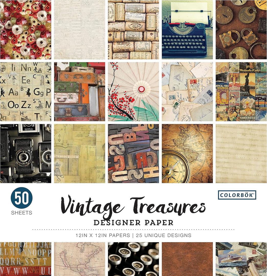 Colorbok Designer Paper Pad, 12" x 12", Vintage Treasures,68117E