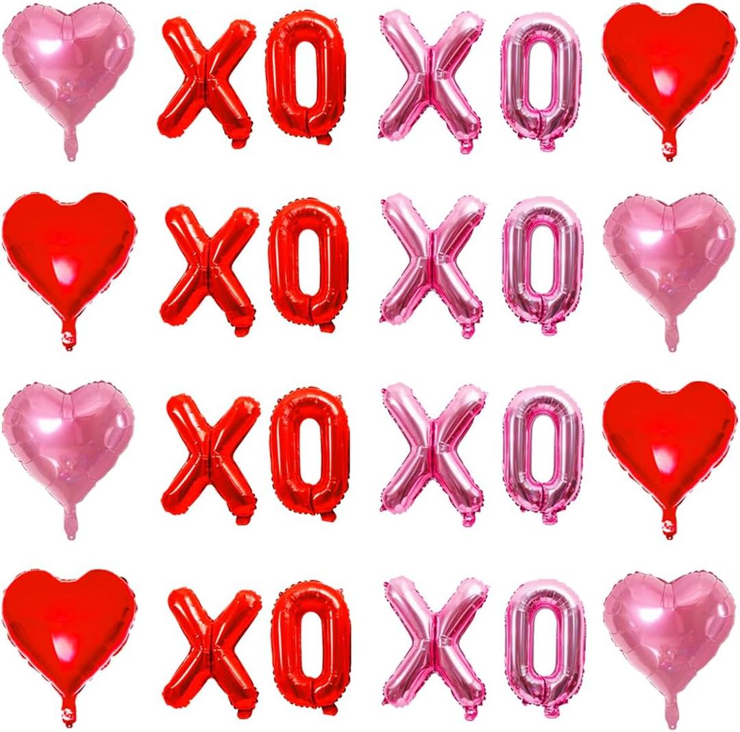 Valentines Day XOXO Balloons, Galentines Day Red Pink XOXO Balloon and Heart Foil Balloons for Valentines Day Anniversary Wedding Engagement Proposal Bachelorette Party Decorations