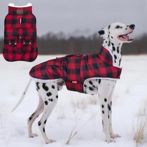 KYEESE Dog Coat Thick Dog Coats for Medium Dogs Soft Dogs Jacket with Pocket Waterproof Pet Clothes for Cold Weather Windproof Pet Coat with Fleece Lined Warm Pet Winter Puffer Coat with Leash Hole (XX-Large, 12#Red Plaid)