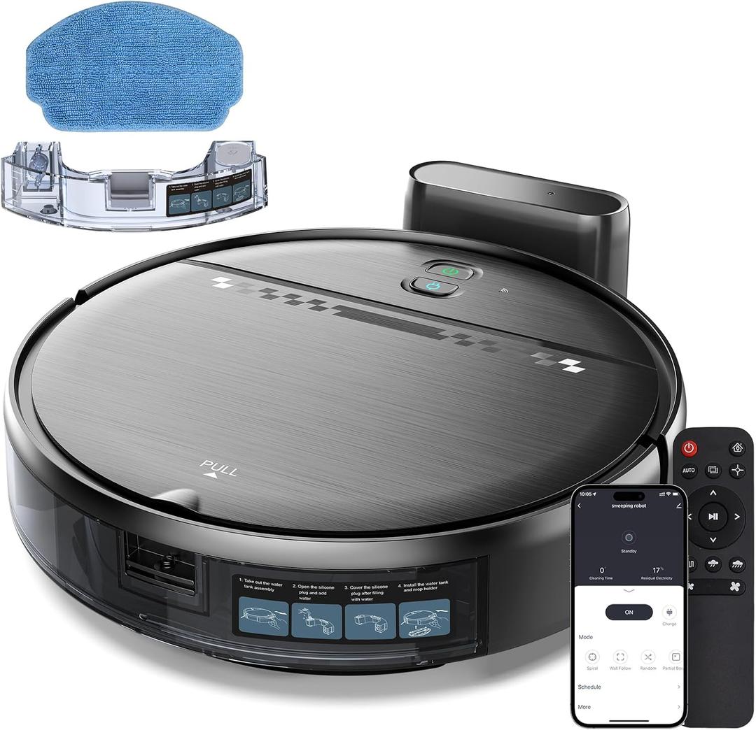 Robot Vacuum and Mop, 2-in-1 Robotic Vacuums Cleaner with Smart Max Strong Suction, WiFi/App/Alexa Voice Control, Obstacle Avoidance, for Pet Hair, Carpets and More