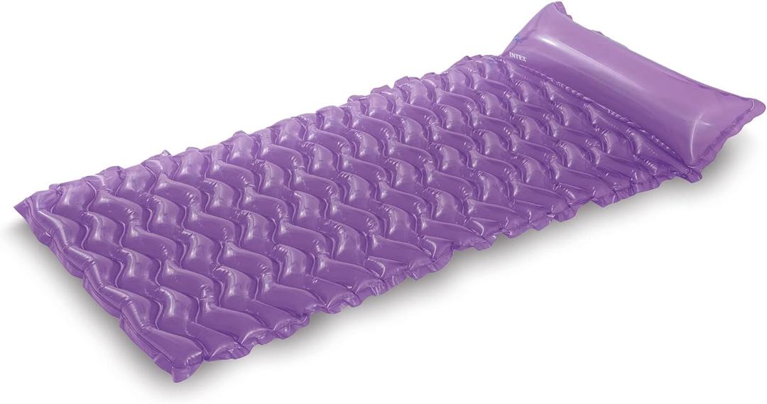 Intex Tote 'N Float Wave Mat Durable Vinyl Floating Inflatable Swimming Pool Lounger with Built-in Pillow Rest, 1 Float, Color Varies