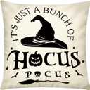 COMMINY Halloween Pillow Covers 18x18 Inch Set of 6, Indoor Halloween Decorations, Black White Farmhouse Saying Throw Pillow Cover, Scary Pillowcase for Seaonal Party Couch Home Decor