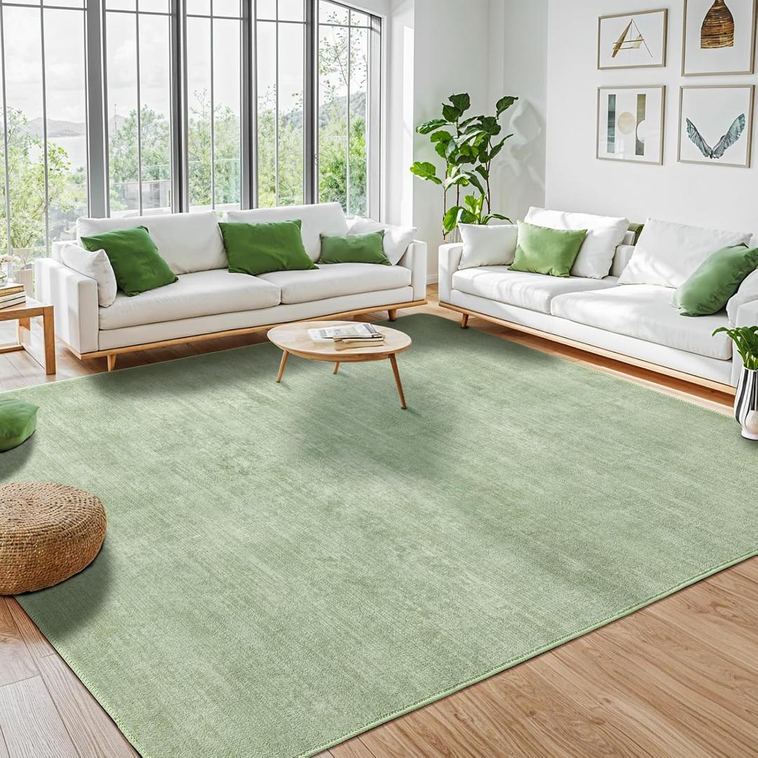Washable Rug 10x14 Area Rugs for Living Room - Stain Resistant Non-Slip Backing Boho Rug for Bedroom,Durable & Ultra-Thin Vintage Large Area Rug(10x14,Green)