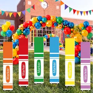 Unittype 6 Pcs Back to School Cardboard Cutouts Decorations Props,Marker, 39.4 x 8 inches