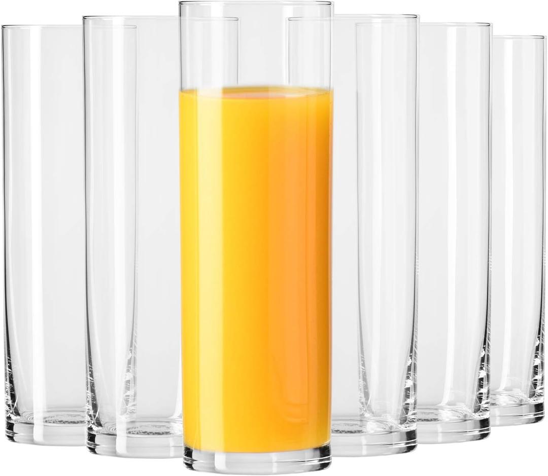Krosno Tall Drinking Glasses Set of 6  6.8 oz Highball Glasses for Water, Juice & Drinks, Clear Glassware, Pure Collection, Elegant Everyday Tumblers, Dishwasher Safe, Made in Europe