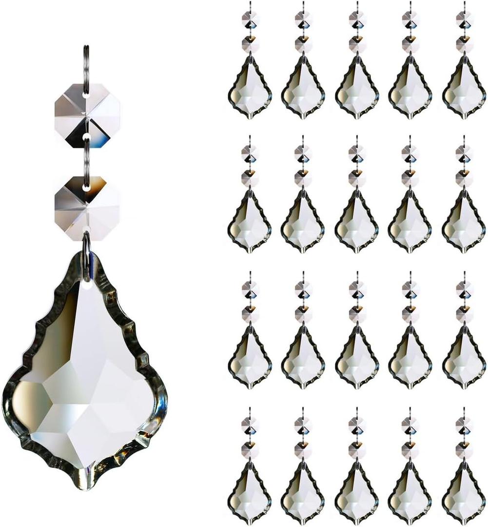 20pcs Crystal Chandelier Maple Leaf Prism Pendant Parts, 50mm Hanging Crystals Beads for Chandelier Wedding Decoration Clear