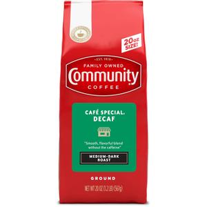 Community Coffee Cafe Special Decaf, Medium-Dark Roast Ground, 20 Ounce, Pack of 1, Best By: 05/22/2025