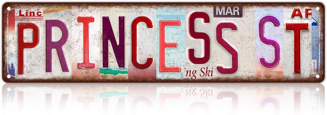 Vintage Princess St Wall Decor Street Signs Pink Room Metal Tin Signs Gife for Women Girl 16 x 4 Inches