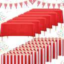 15 Pieces Carnival Theme Party Decors Carnival Table Skirts Circus Theme Tablecloths Red White Striped Pennant Banners Circus Bunting Banners Decors
