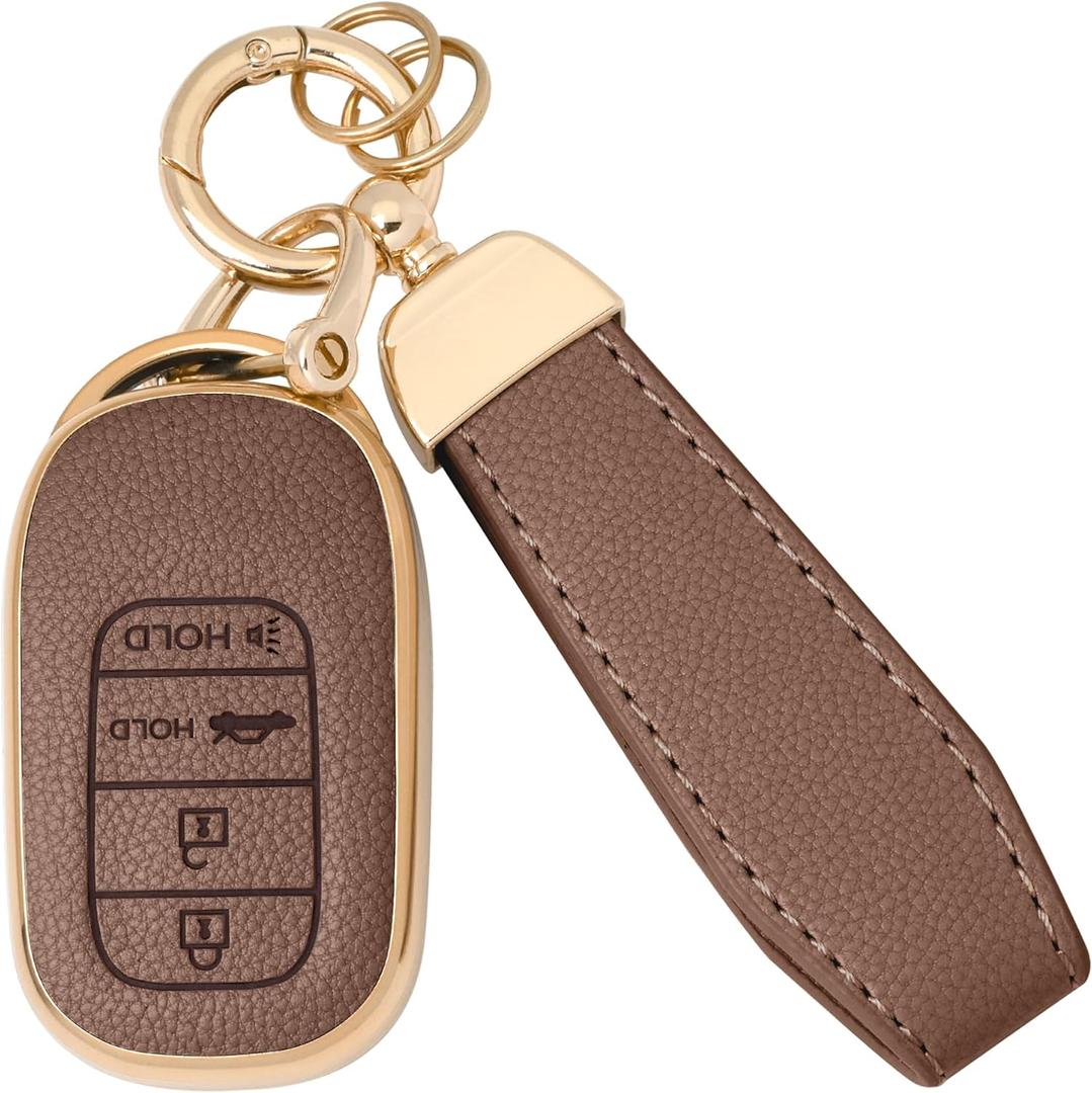GripKeyShell™ for Honda Key Fob Cover, Leather + Soft TPU Car Key Case with Keychain Compatible with 2022-2026 Civic Accord CR-V HR-V Pilot Passport, Full Protection Car Key Accessories