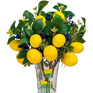 WangLaap 12" Artificial Lemon Blueberry Branches, Lemon Blueberry Stems for DIY Holiday Decorations and Wedding Flower Arrangements (Pack of 6)