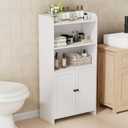 Homhedy Small Bathroom Storage Cabinet, Freestanding Toilet Paper Storage with 2 Doors and Shelves, Bathroom Organizers and Storage for Small Spaces, Laundry Room, 9.8" D x 19.7" W x 39.9" H, White