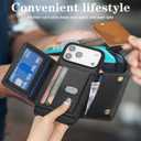 for iPhone 17 Pro Max Case with Card Holder and Strap for Women,Crossbody Lanyard, Make Up Mirror,Snap Clasp,Cute Phone Wallet Cases 6.9 inch - Black