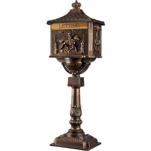 Mailbox Rustproof Cast Aluminum Locking Security Post Mount Mail Box, Large, Bronze