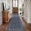 Tangsoo 2.6x8 Runner Rug for Hallway Kitchen, Non Slip Washable Long Rug Runner Boho Vintage Floral Carpet, Distressed Blue Black Soft Low Pile Indoor Runners for Entryway, Laundry, Kids&pets Friendly