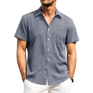 Alimens & Gentle Mens Linen Shirts Short Sleeve Button Down Shirts Wrinkle Free Casual Vacation Beach Summer Tops (Blue, S)