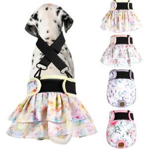 Washable Female Dog Diapers (4 Pack+1 Suspender), Reusable Female Girl Doggy Doggie Puppy Wraps Panties Belly Band for Pet Heat Period Pooping Peeing Potty Training Incontinence Marking Heart X-Large (Flowers & Love)