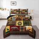 Rustic Cabin Lodge Bedding Set Patchwork Duck Bear Deer Moose Comforter Set Queen For Kids Adults Retro Farmhouse Buffalo Plaid Quilt Comforter Hunting Wildlife Woodland Animal Duvet 2 Pillow Cases