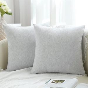 decorUhome Chenille Decorative Throw Pillow Covers 18x18 Set of 2, Farmhouse Textured Square Neutral Solid Accent Pillow Covers for Couch Sofa Bed Living Room Home Decor, Grey White