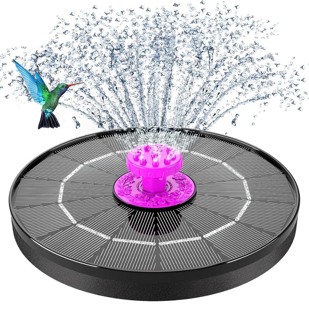 Solar Bird Bath Fountain Pump, 2026 Upgrade 4W Solar Powered Water Pump, Outdoor Water Fountain Pump with 8 Nozzles, Hummingbirds, Garden, Patio, Pool, Pond, Hot Pink