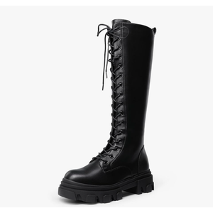 DREAM PAIRS Knee High Boots Women, Fashion Combat Boots Chunky Platform Lace Up Lug Sole Boots For Women, Size 9.5