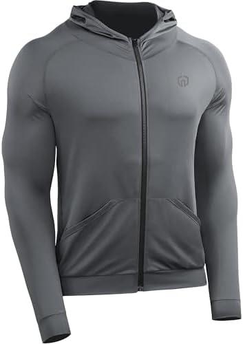 NELEUS Men's Full-Zip Athletic Jacket with Hoodies Workout Long Sleeve Fishing Hiking Performance Shirt, Size L
