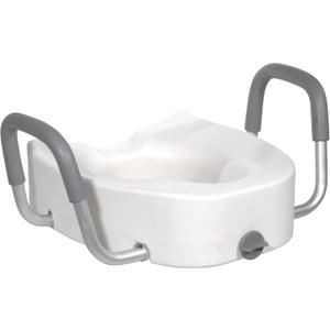 Drive Medical Premium Plastic Raised Toilet Seat with Lock and Padded Armrests, Elongated, Pack of 1