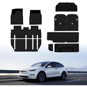 BASENOR 10PCS Tesla Model X Floor Mats 7-Seater All Weather Cargo Liner Mat XPE Car Mats Anti-Slip Trunk Mat Back Seat Cover Model X Plaid Accessories 2022-2026