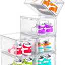 6 Pack Upgrade Harder Shoe Organizer, Shoe Storage With Magnetic Front Door, Clear Shoe Boxes Foldable Space-Saving Shoe Rack for Sneaker Boot Container, White